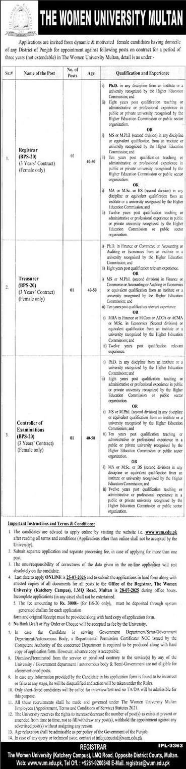 Jobs in The Women University Multan